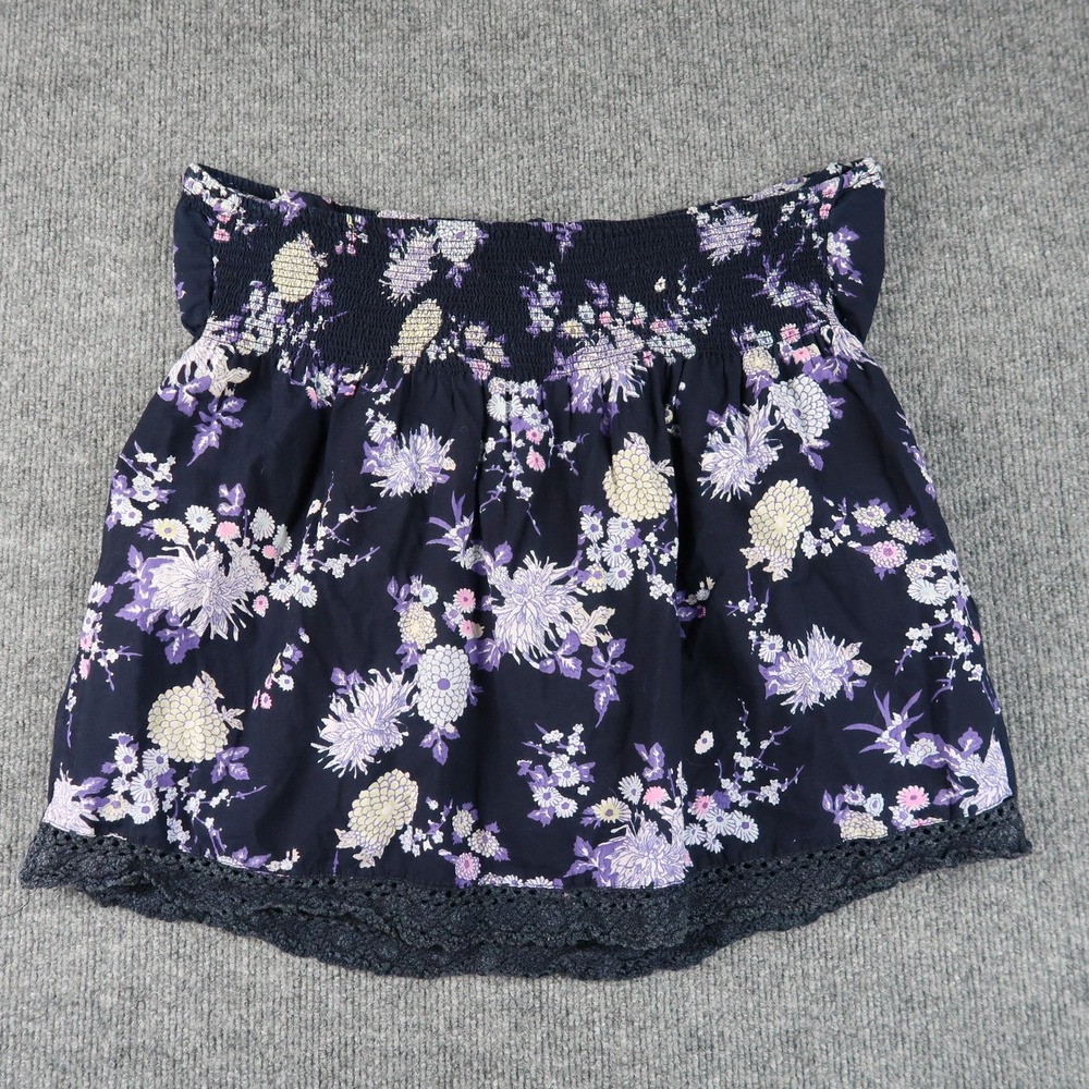 BB Dakota Top Womens XL Navy Blue Purple Floral Print Halter Cotton Summer Boho - Picture 10 of 11